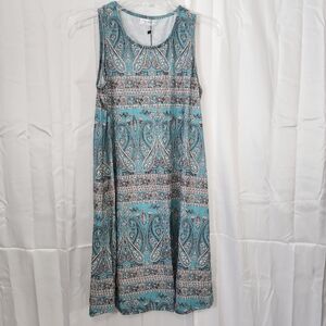 Simple Fun Size Small Paisley Sleeveless Dress - Teal